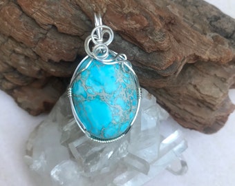 Blue Sea Sediment Jasper Pendant, Turquoise Jasper Pendant, Peace, Reiki Infused, Love, Emotional Healing
