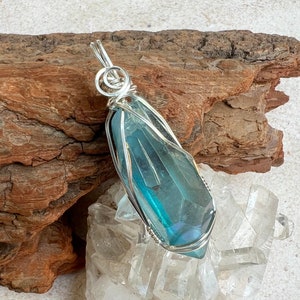 Aqua Aura Pendant, Reiki Infused Aqua Aura Necklace, Wire Wrapped Sterling Silver Aqua Aura Pendant image 3