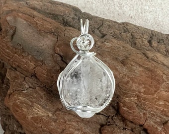 Herkimer Diamond Wire Wrapped Pendant Sterling Silver, Power Stone, Reiki Infused, Healing Crystal, Ascension Stone