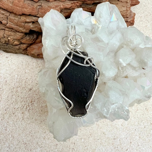 Apache Tears Wire Wrapped Pendant, Reiki Infused Raw Apache Tears Necklace, Grounding Stone, Protection Crystal, Healing Stone