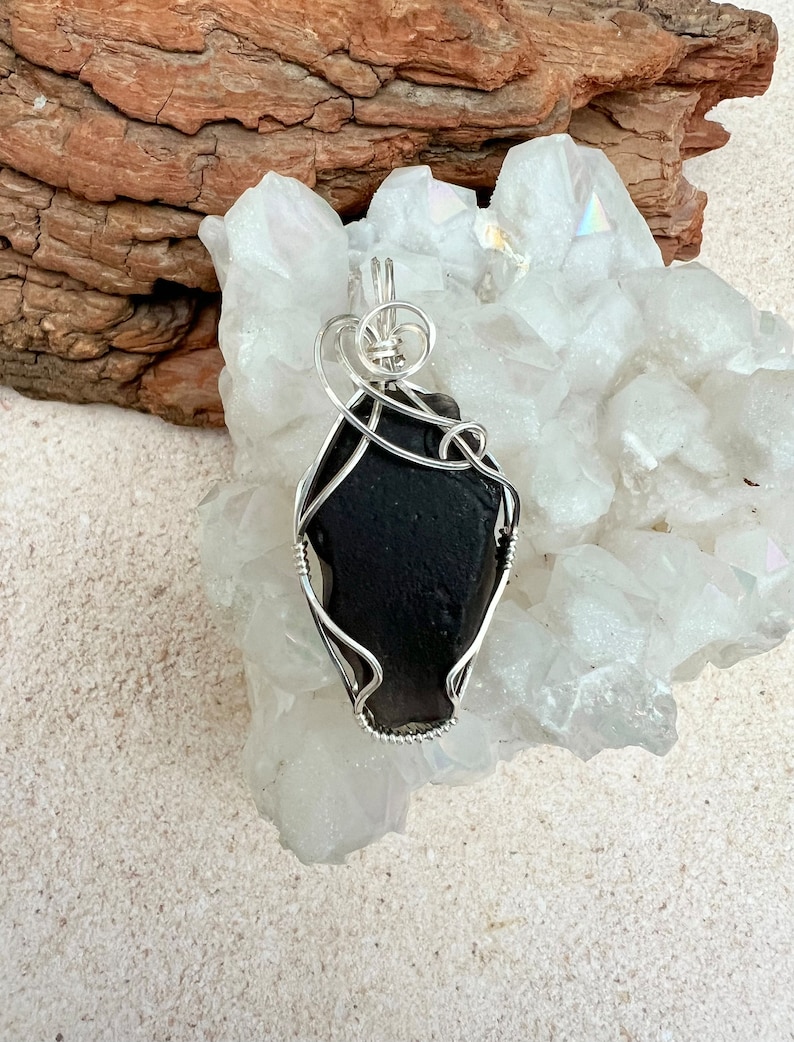 Apache Tears Wire Wrapped Pendant, Reiki Infused Raw Apache Tears Necklace, Grounding Stone, Protection Crystal, Healing Stone image 1