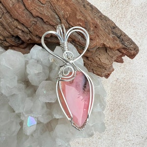 Pink Opal Pendant, Wire Wrapped Opal, Reiki Infused Pink Opal, Heart Healing Crystal, Love image 1