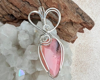 Pink Opal Pendant, Wire Wrapped Opal, Reiki Infused Pink Opal, Heart Healing Crystal, Love