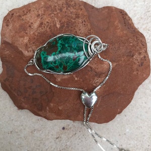 Chrysocolla Sterling Silver Bracelet: Adjustable Wire Wrapped Crystal