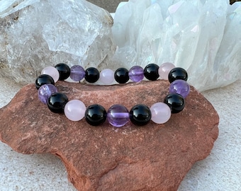 Empath Support Bracelet: Amethyst, Black Tourmaline & Rose Quartz