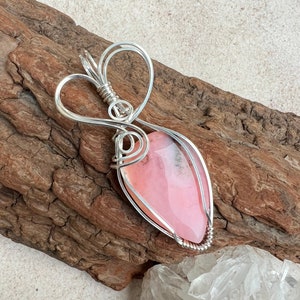 Pink Opal Pendant, Wire Wrapped Opal, Reiki Infused Pink Opal, Heart Healing Crystal, Love image 7