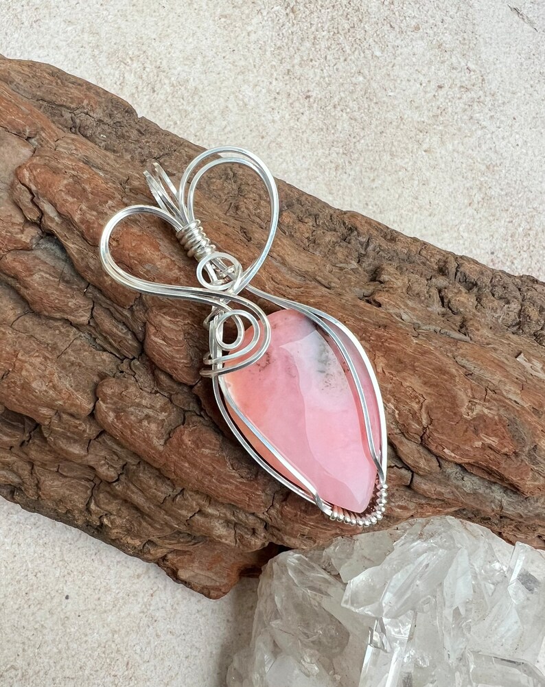 Pink Opal Pendant, Wire Wrapped Opal, Reiki Infused Pink Opal, Heart Healing Crystal, Love image 7