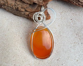 Carnelian Wire Wrapped Pendant Sterling Silver, Goddess Carnelian Pendant, Warrior, Reiki Charged, Motivation, Courage, Assertiveness