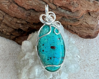 Chrysocolla Wire Wrapped Pendant, Reiki Infused, Chrysocolla Necklace, Chrysocolla Wire Wrapped Necklace