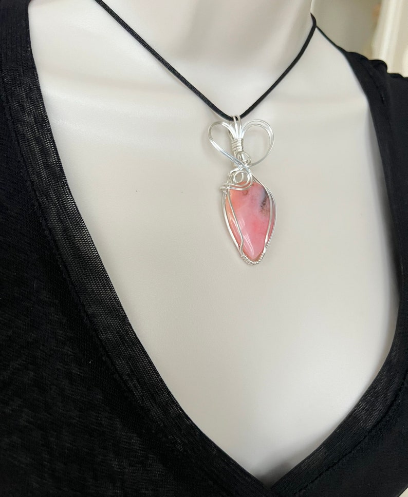 Pink Opal Pendant, Wire Wrapped Opal, Reiki Infused Pink Opal, Heart Healing Crystal, Love image 5