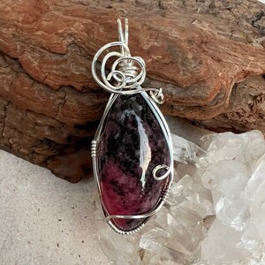 Rhodonite Wire Wrapped Pendant Sterling Silver, Reiki Charged, Healing Crystal Pendant, Rhodonite Pendant, Heart Healing, Love image 4