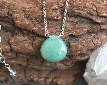 Aventurine Teardrop Necklace: Sterling Silver Crystal Healing