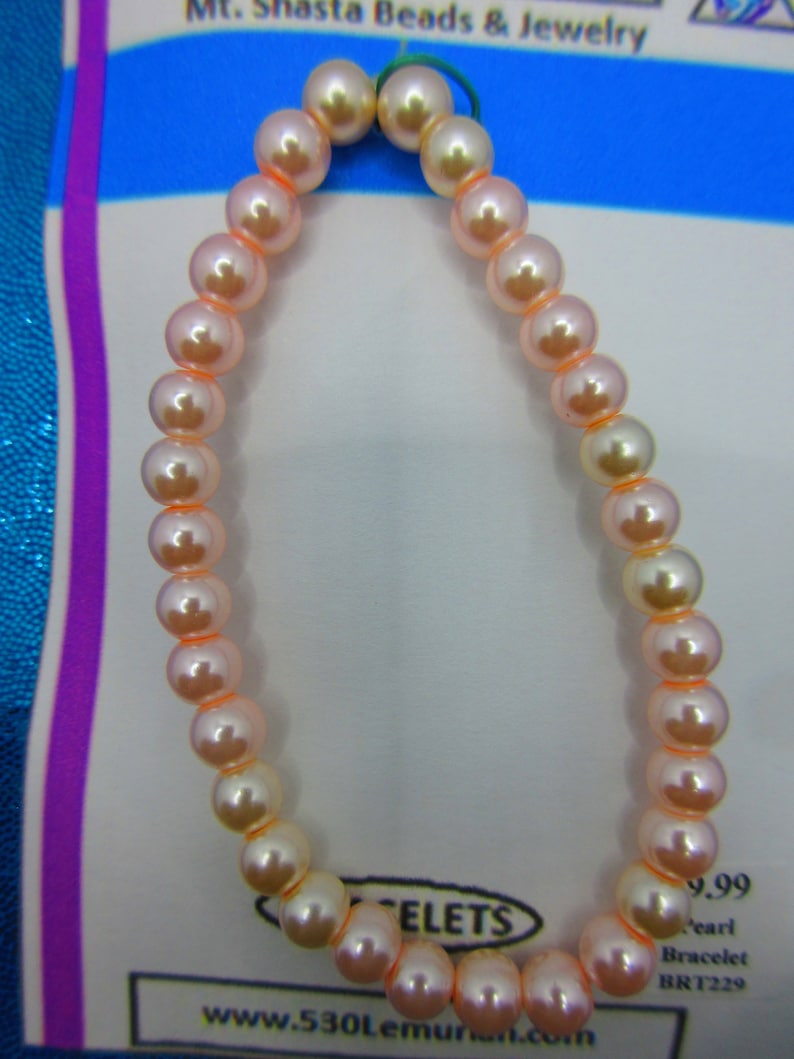 Pearl 6mm Champagne Pink Round Glass 7 Stretch Bracelet