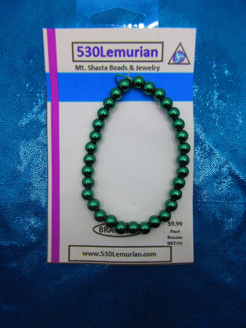 Pearl 6mm Dark Green Round Glass 7 Stretch Bracelet