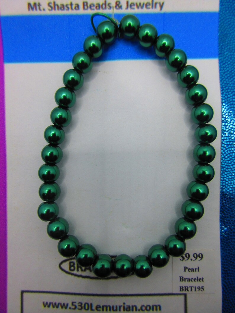 Pearl 6mm Dark Green Round Glass 7 Stretch Bracelet