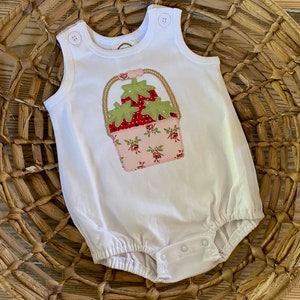 Baby Bubble, Strawberry Ruffle Shirt, Applique Baby Bubble, Strawberry Outfit, Monogrammed Bubble Romper, Embroidered outfit