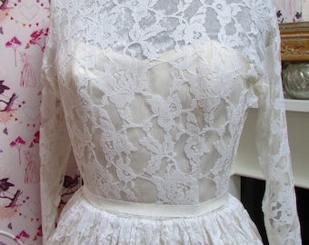 Vintage French Lace Wedding Dress, 1950s Tea Length, UK4 XS