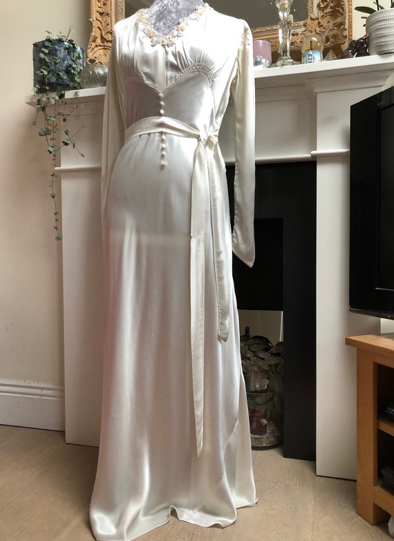 late 30s satin vintage wedding dress a beautiful … - image 4