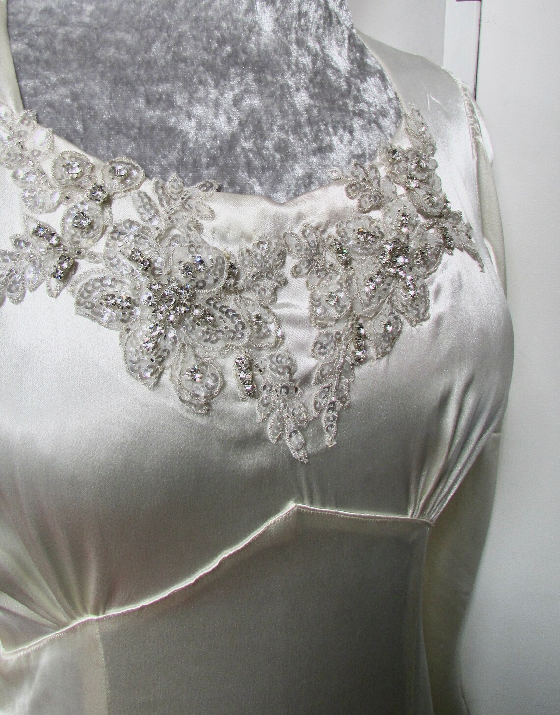 Gorgeous 1930s Satin Wedding Dress With Silver Beading on - Etsy