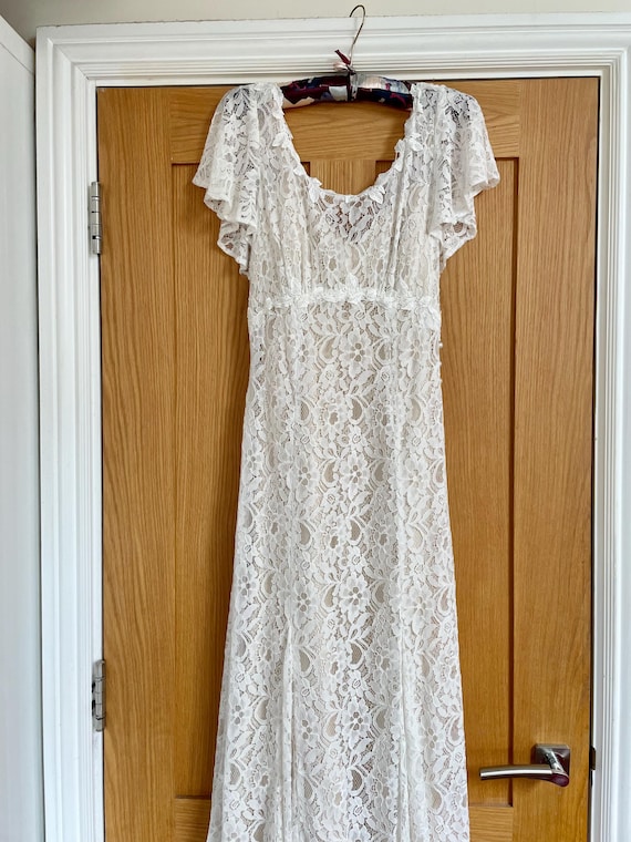 Lace 30s Inspired Vintage Wedding Dress Sample Perfect Sample With Low Back  and Flutter Sleeve Plus Beautiful Pale Gold Satin Slip Dress 8UK - Etsy
