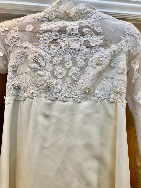 Priscilla of Boston Vintage 60s Wedding Dress. Heavy Draped Silk Long Lace  Sleeves and High Neckline, Low Square Back Bows UK6 Fairly Short - Etsy