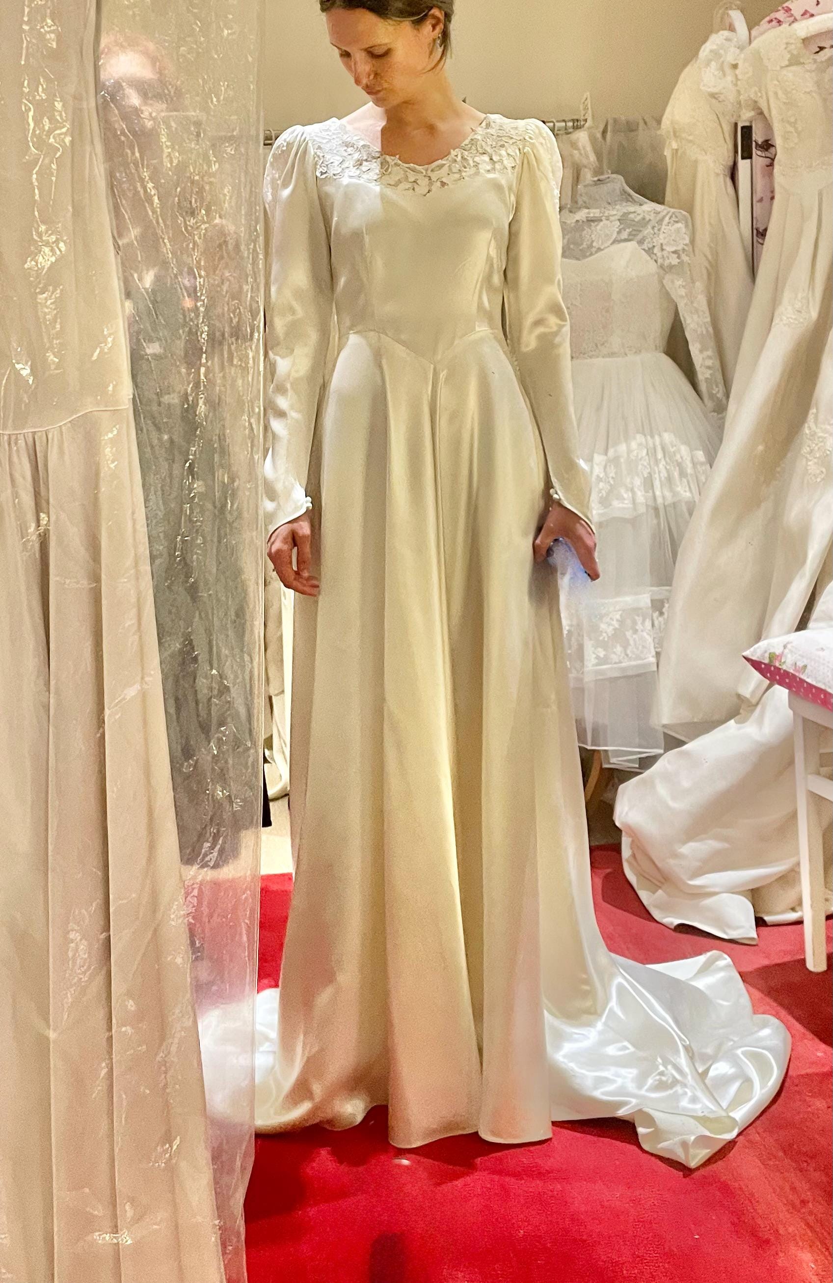 1940s Satin Vintage Wedding Dress, Silver Beaded Lace, UK 8 - Etsy