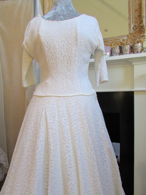 Lovely cotton lace 50s tea length vintage wedding… - image 1