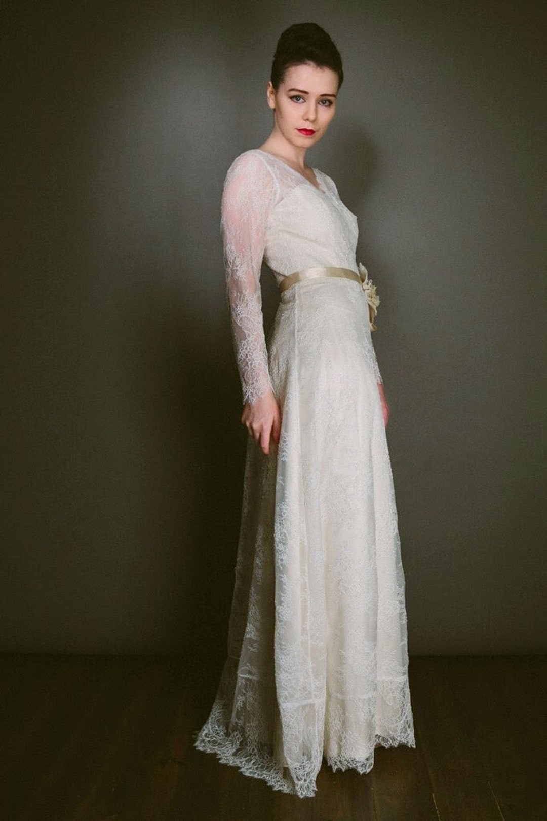 Vintage Wedding Dress With Long Sleeves Lace Bridal