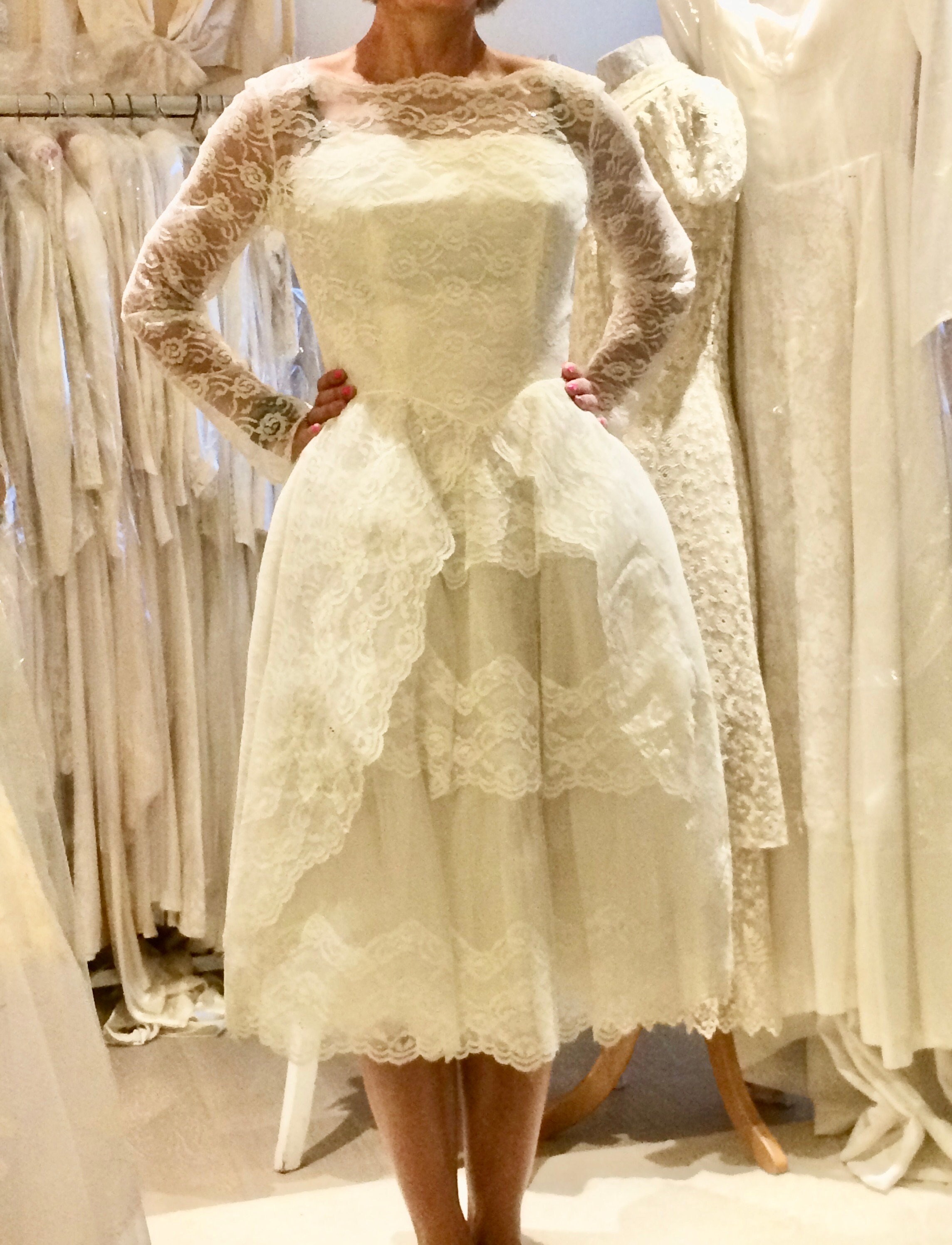 1950's long sleeve wedding dresses Vintage 1940s Satin Long Sleeve Wedding Dress