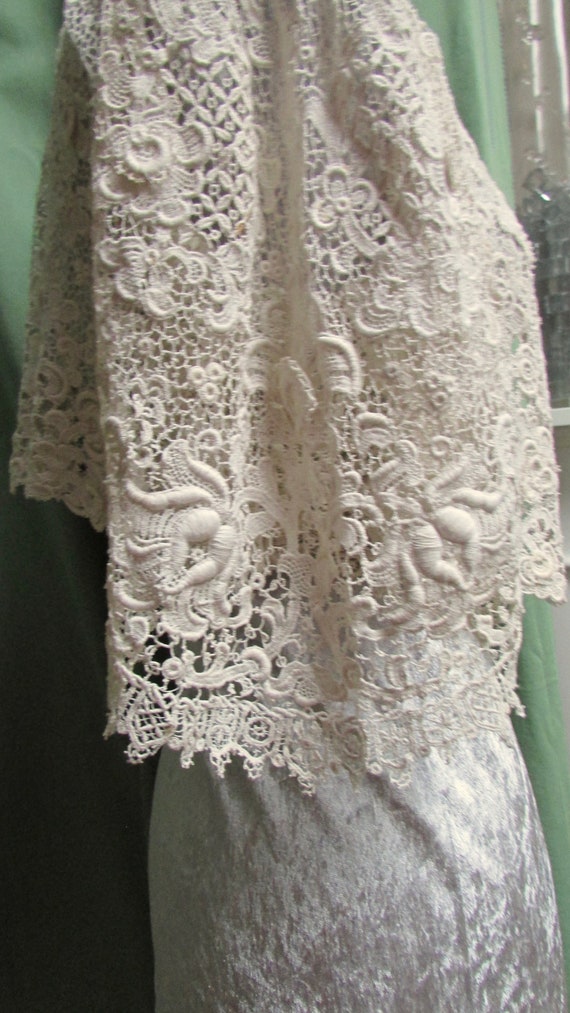Antique cotton lace bridal cape, beautiful floral… - image 6