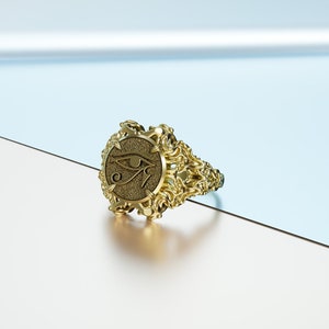 Brass Eye of Horus Ring: Egyptian Goth Mystic Jewelry