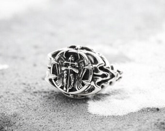 925 Sterling Silver Archangel Knight Saint Michael Ring for Women Christian Catholic Jewelry