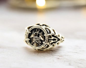 Anubis Egyptian God Ring for Women Eye of Horus Ankh Egyptian Jewelry