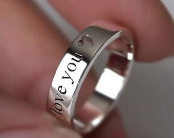 Heart Rings For Women Men Silver Rings For Lovers Couple Rings, Matching Couple Ring, His and Her Promise Rings, Engraved Couple Name Ring