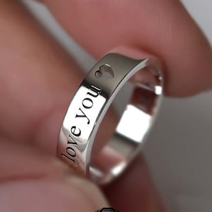 Heart Rings For Women Men Silver Rings For Lovers Couple Rings, Matching Couple Ring, His and Her Promise Rings, Engraved Couple Name Ring
