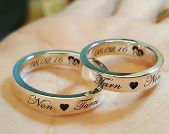 Simple Wedding Band Ring - Skinny Name Ring - Engraved Name Ring - Dainty Name Ring - Engraved Wedding Ring - Custom Stacking Ring