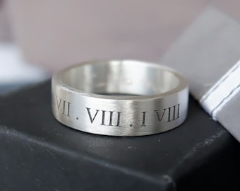 Custom Roman Numerals Ring, Personalized Ring, Wedding Band, Custom Mens Ring, Personalize Numeral Jewelry, Personalized Gift Wedding Band