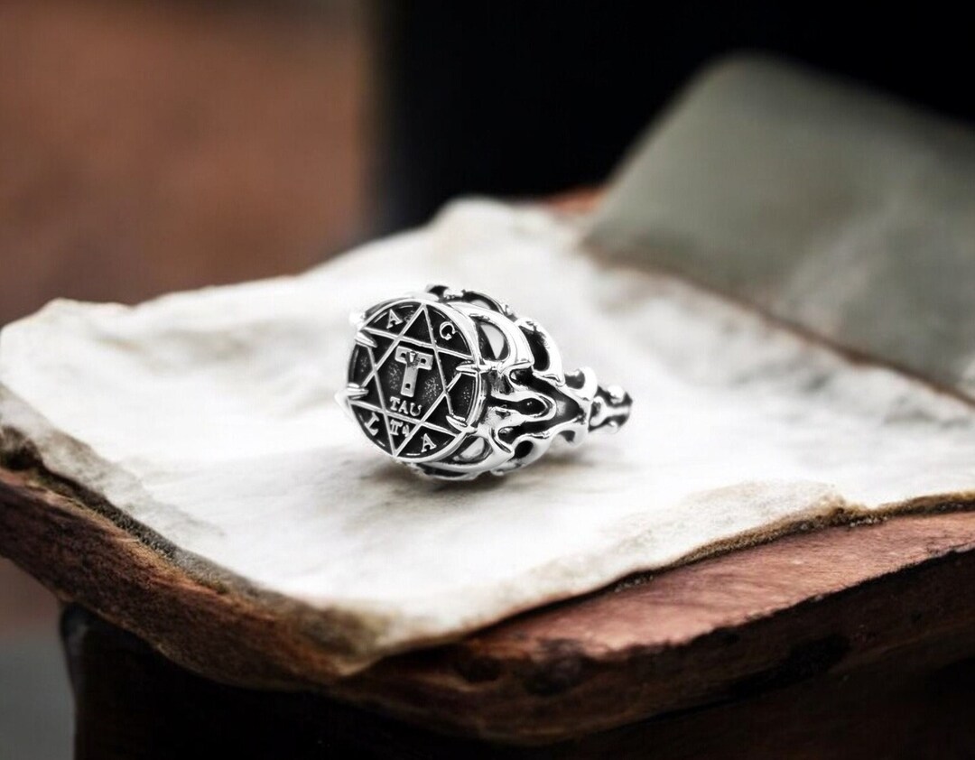 Sterling Silver Goetia Hexagram Ring: Seal of Solomon, Gothic Jewelry ...