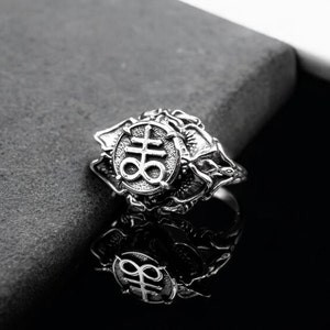 925 Sterling Silver Satanic Cross Ring for Women Leviathan Cross Jewelry