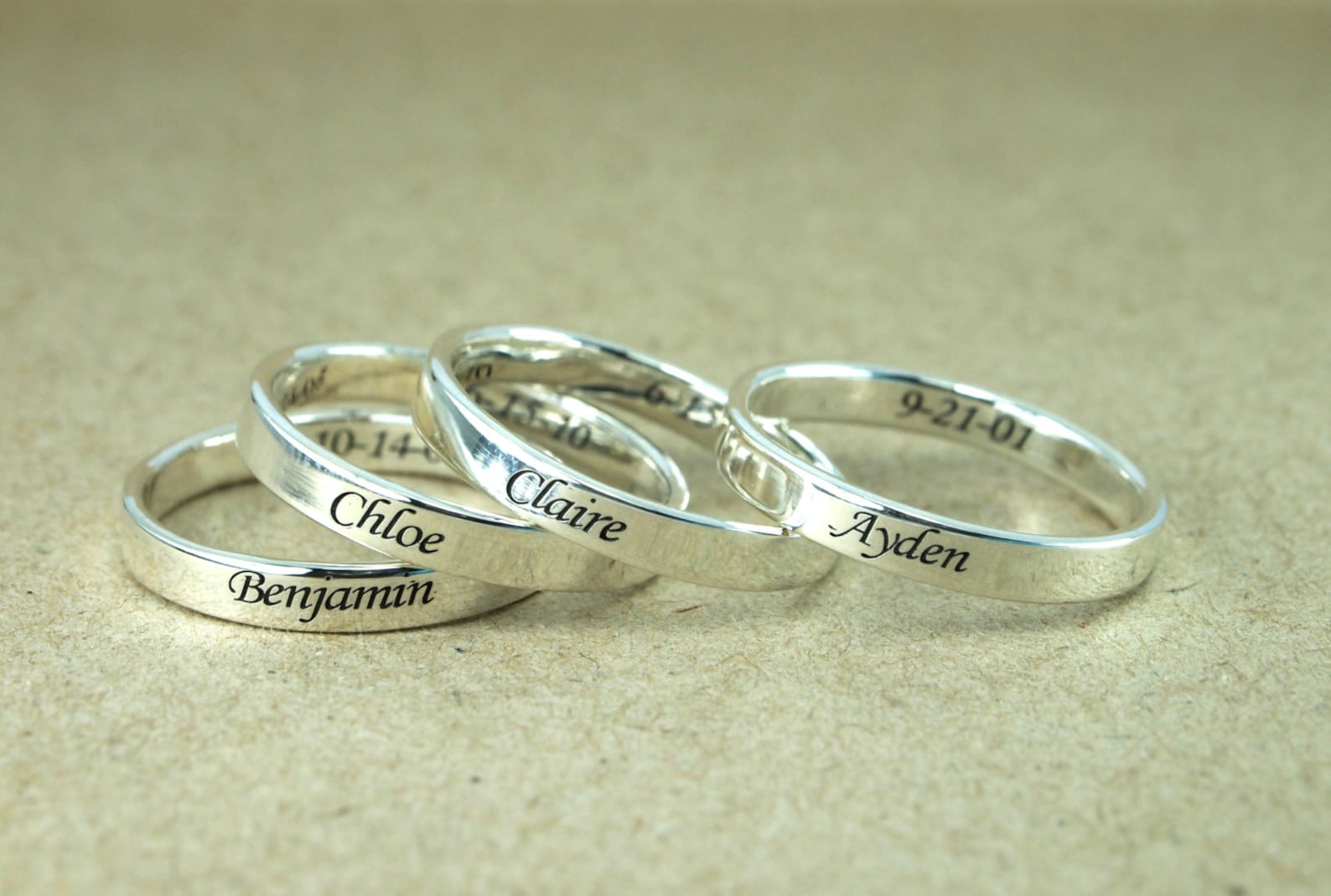 Custom Name Ring Band Ring Sterling Silver Personalized Etsy