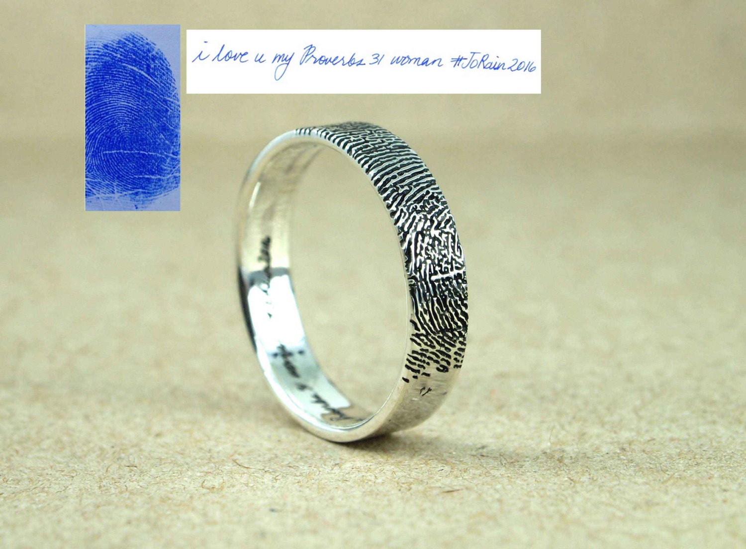 Handwriting Ring with the Writing Actual Fingerprint Ring Etsy