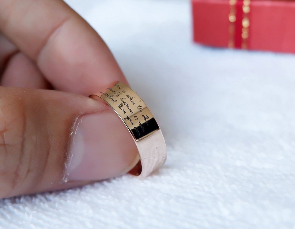 Actual Handwriting Band Ring Personalized Signature Ring Etsy