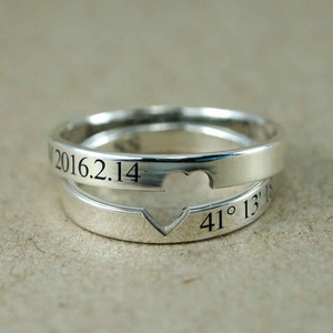Sterling Silver Couple Rings Set: Custom Coordinates, Promise Rings