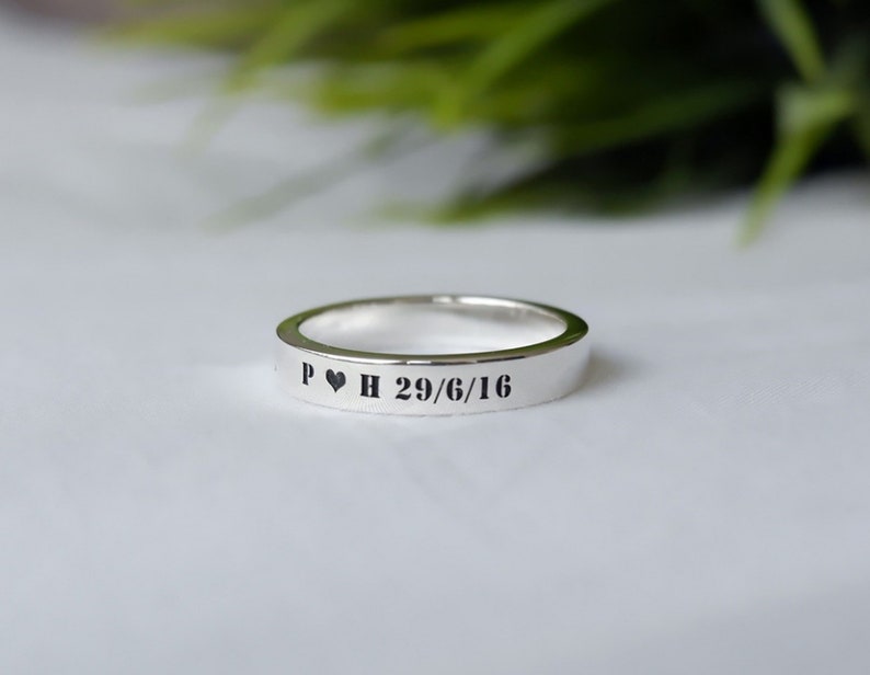 Custom ENGRAVED Wedding Ring Personalized Sterling Silver Etsy