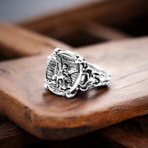 925 sterling silver St Michael The Archangel Ring for Women Christian Jewelry
