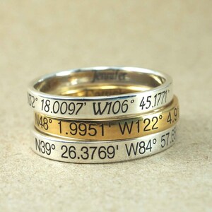 latitude longitude Ring, personalized coordinates, Coordinates Ring, 3 mm. 925 Sterling Silver, Location Ring Sterling Silver, Stamped Ring