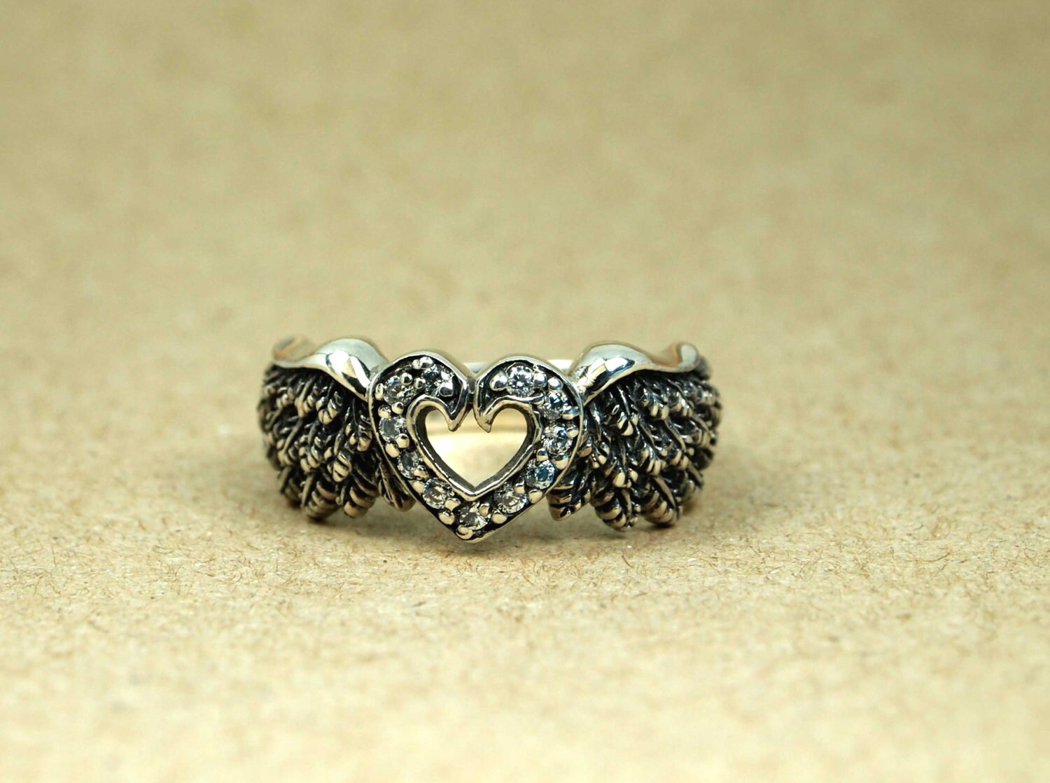 Angel Wing Heart Ring 925 Sterling Silver Heart Angel Wings | Etsy