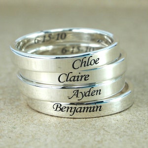 Custom name ring band ring, sterling silver personalized promise ring, mothers ring, stackable name ring, baby name ring, date ring