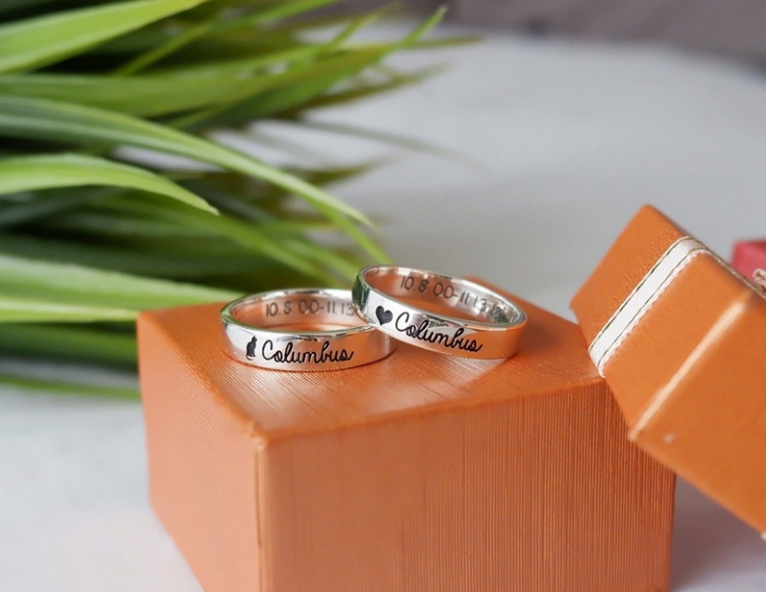 Engraved Promise Rings, Personalized Rings, Couple's Ring Set Engraved
