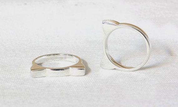 Anillo de orejas de gato Anillo de gato Anillo apilable Anillo de orejas de gato Kawaii Anillo de orejas de gato de plata de ley 925 Regalo de